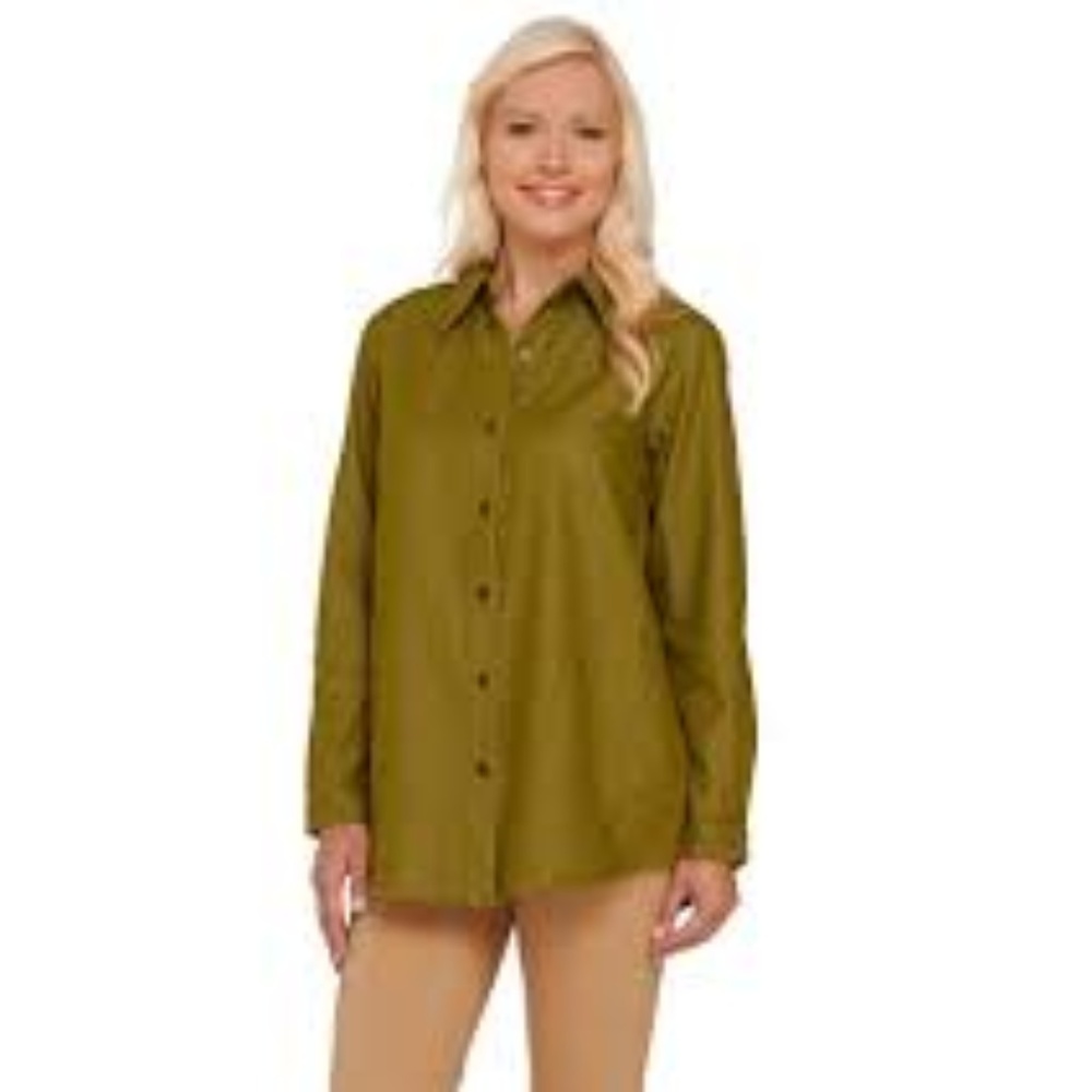 Joan Rivers Denim Shirt Size Small Green Classic B